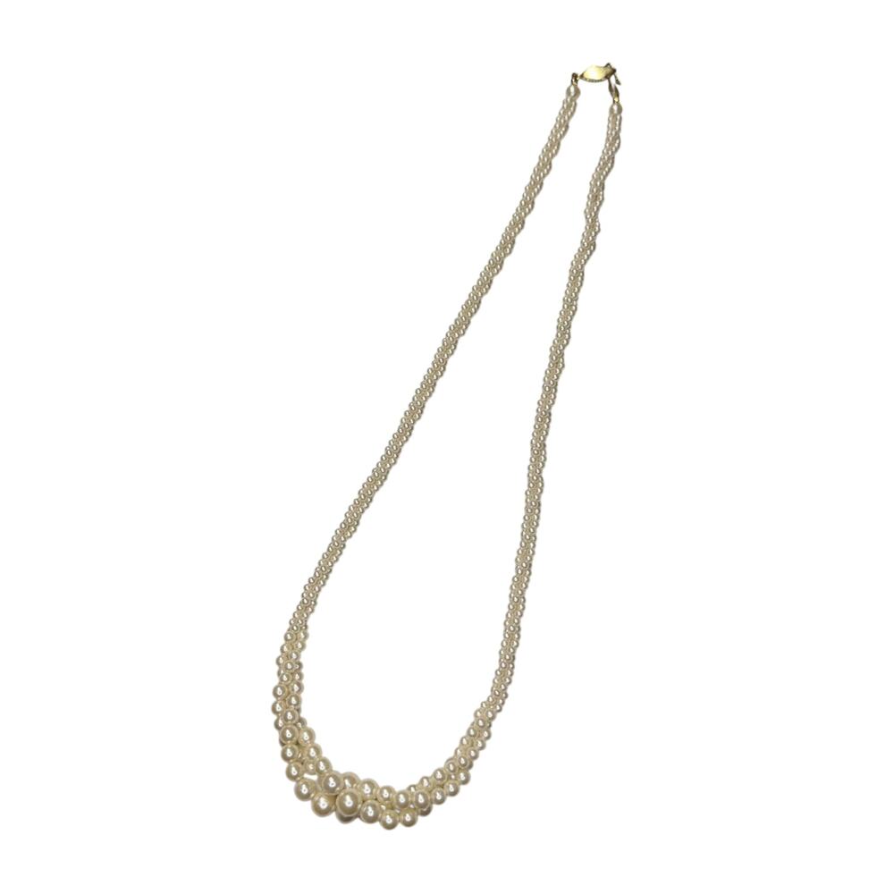 Two Strand Graduated Faux Pearl Necklace Gold Filigree Clasp - Picture 6 of 6